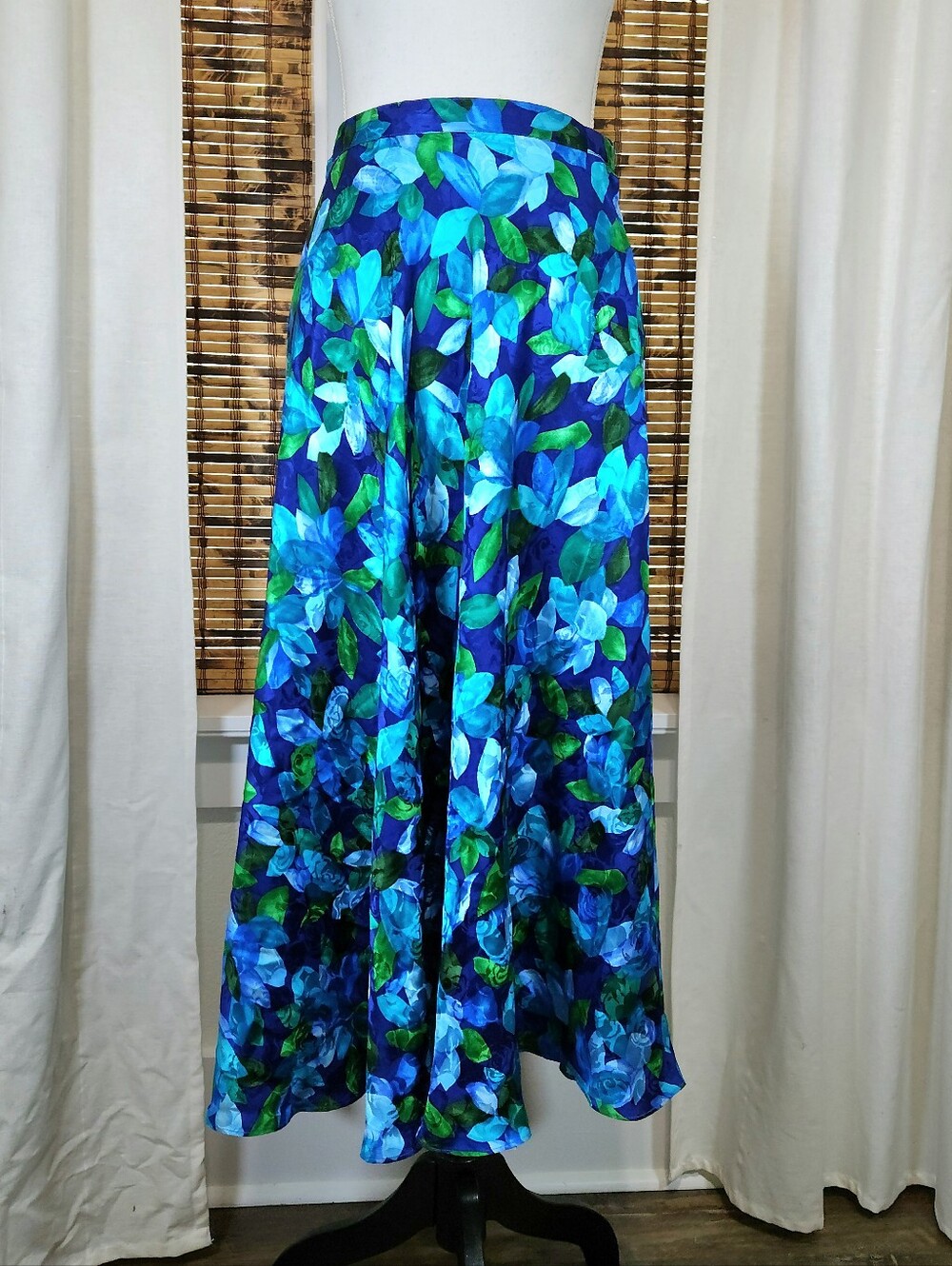 Pure Silk Paradise: Vintage Blue & Green Floral Maxi Skirt 🌸 Size 6